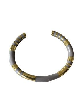 NWT Aurelie Bidermann Positano Striped Resin Brass Bangle Bracelet Gray Gold